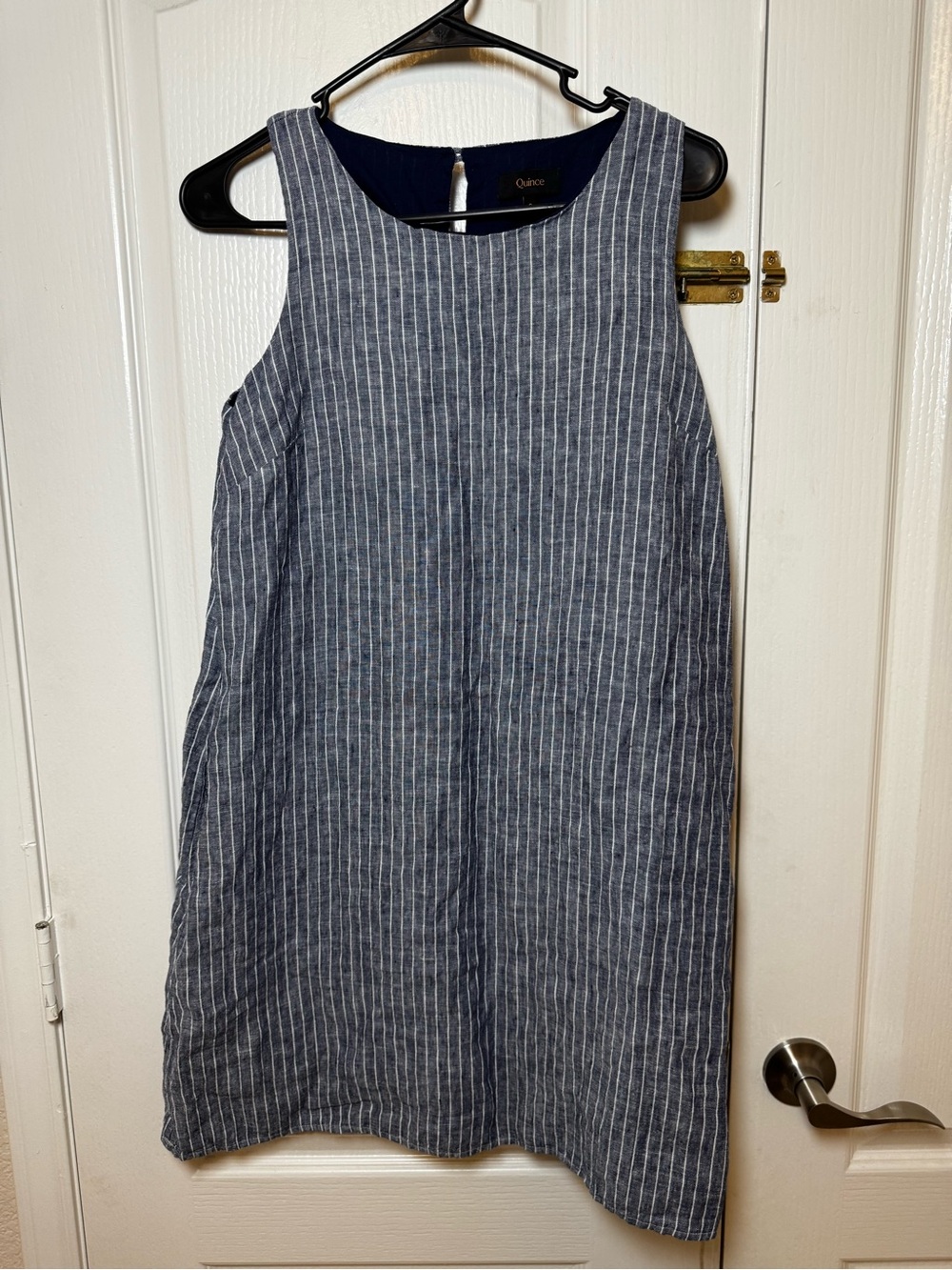 Quince 100% European Linen Sleeveless Shift Dress Blue White Stripe Small - Picture 2 of 5